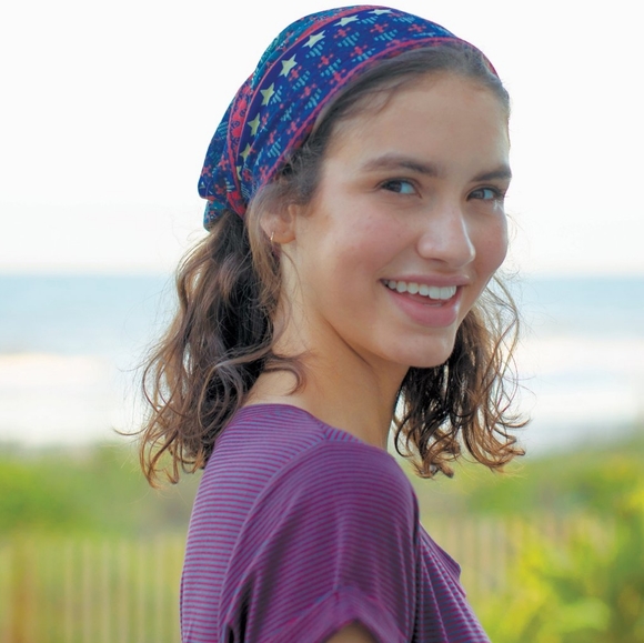 NATURAL LIFE for hair Blue Flower Stamp Boho Bandeau unique pattern not in store - Picture 10 of 15